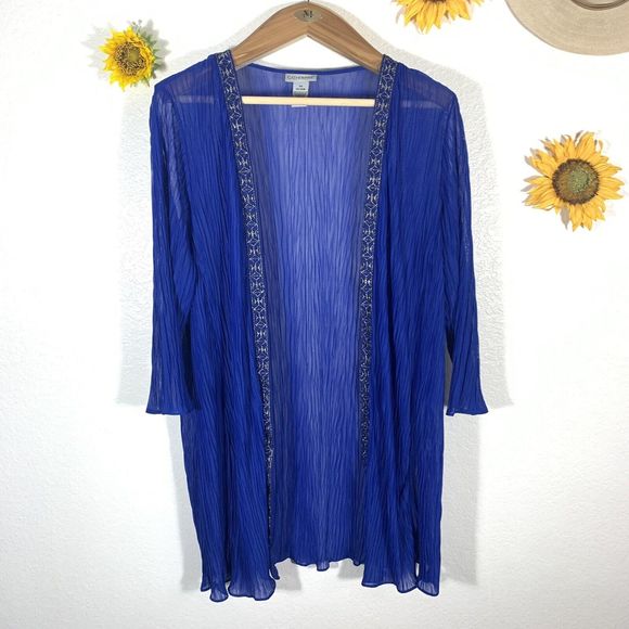 Catherines Blue Ruched Embroidered Open Cardigan Plus Size 0X Or 14/16W Womens - Picture 1 of 9